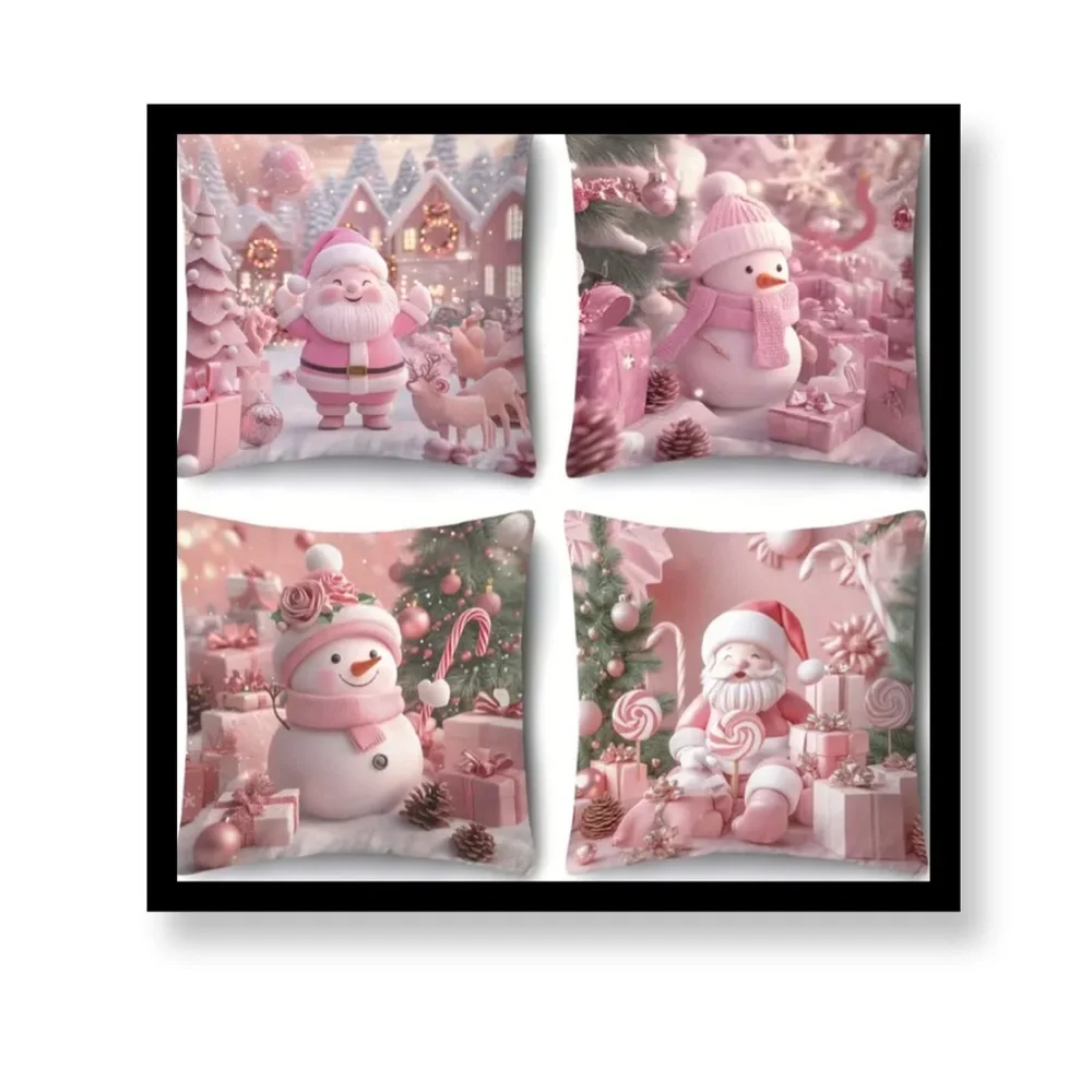 (New in package) 4 pc Festive Pink Christmas Pillow Covers
